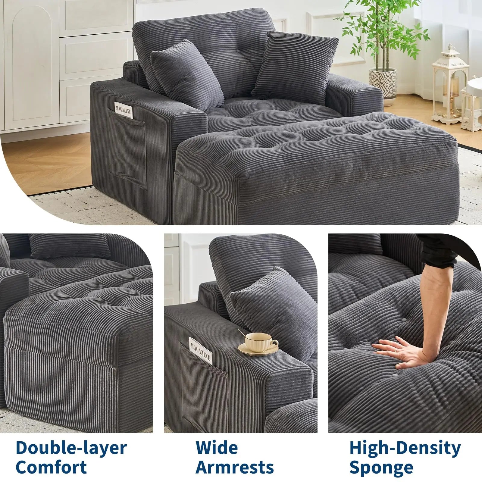 63'' Cloud Chaise Lounge 2 Pillows