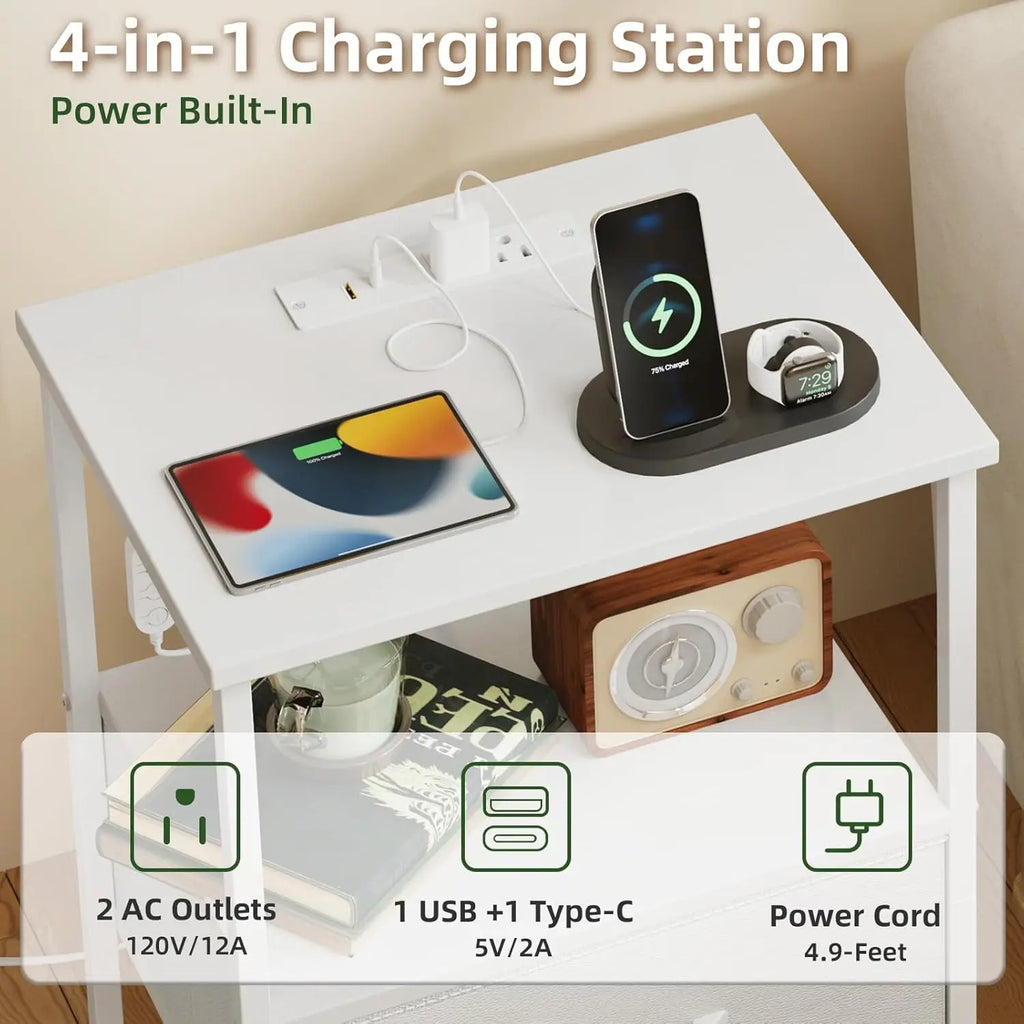 2 Nightstands with Charging Station, LED Lights