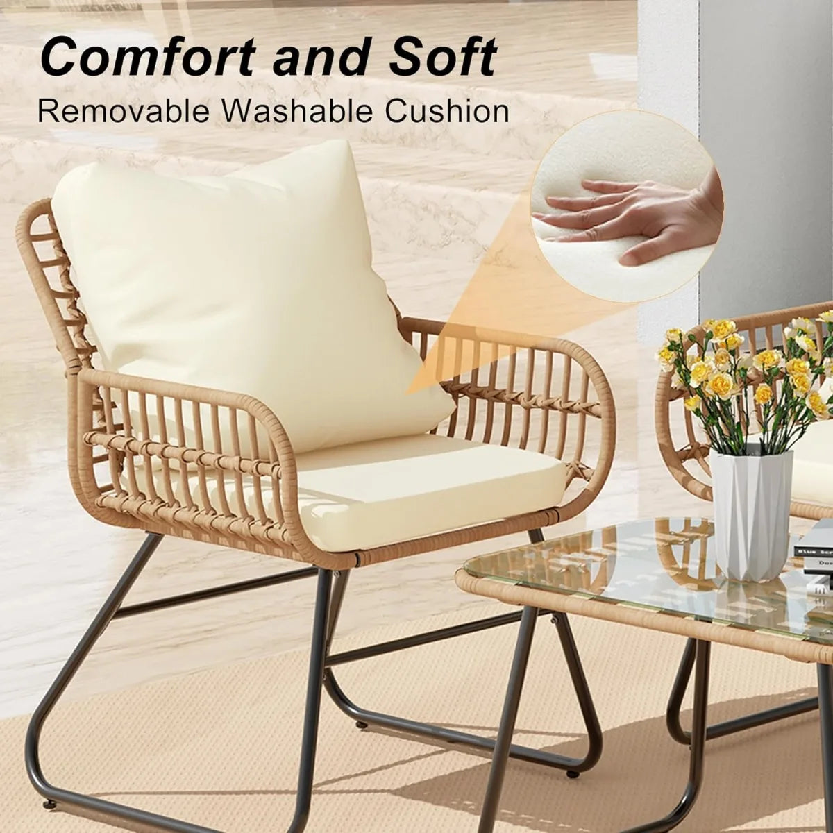 4-Pc.Outdoor Patio Set with Tempered Glass Table/Loveseat