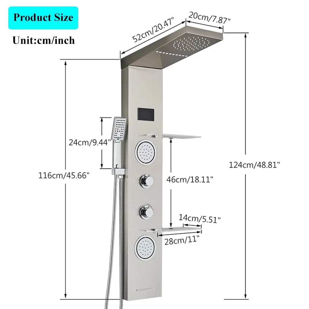 Brushed Nickel Bathroom LED Rainfall Shower Faucet