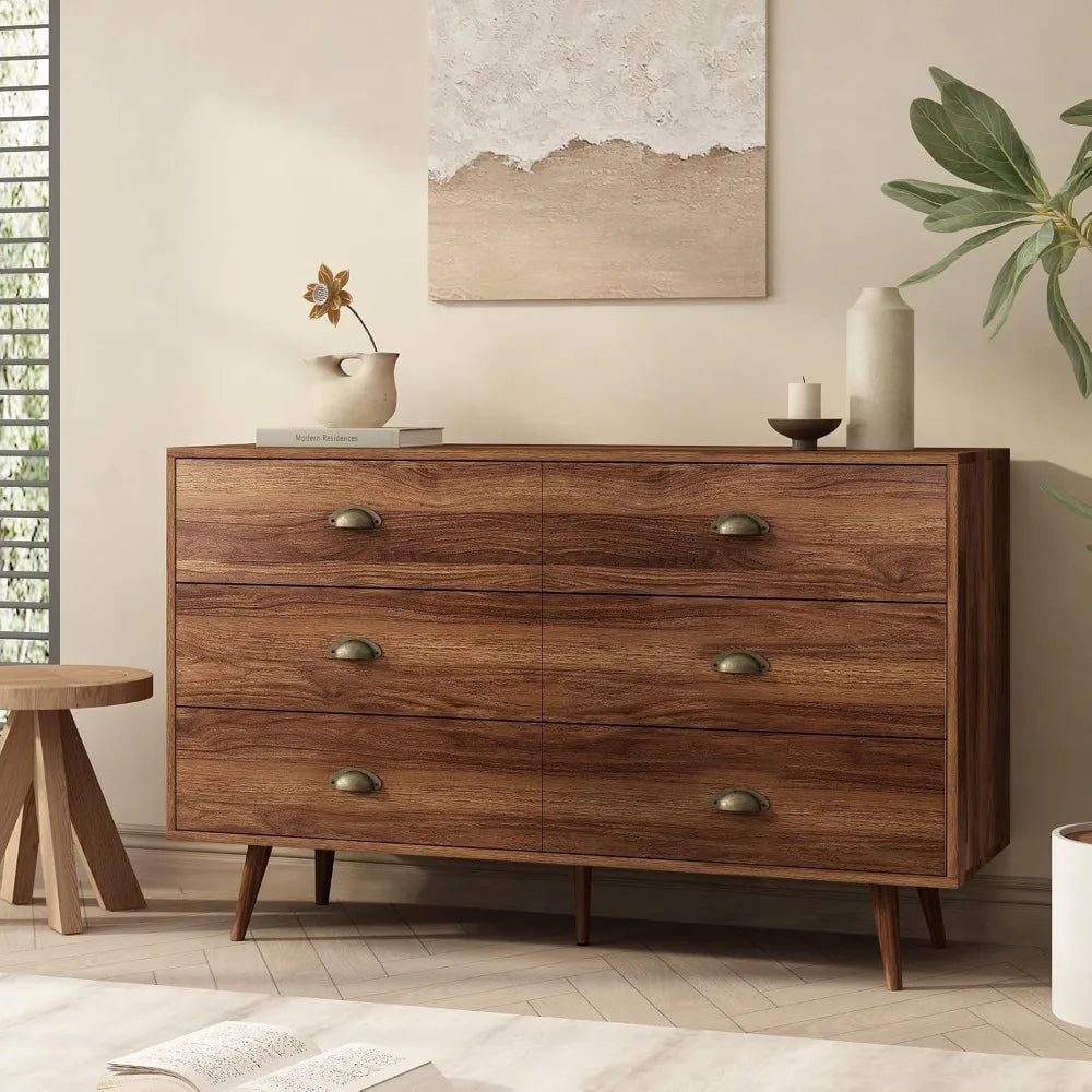 Walnut Brown 6 Drawer Dresser