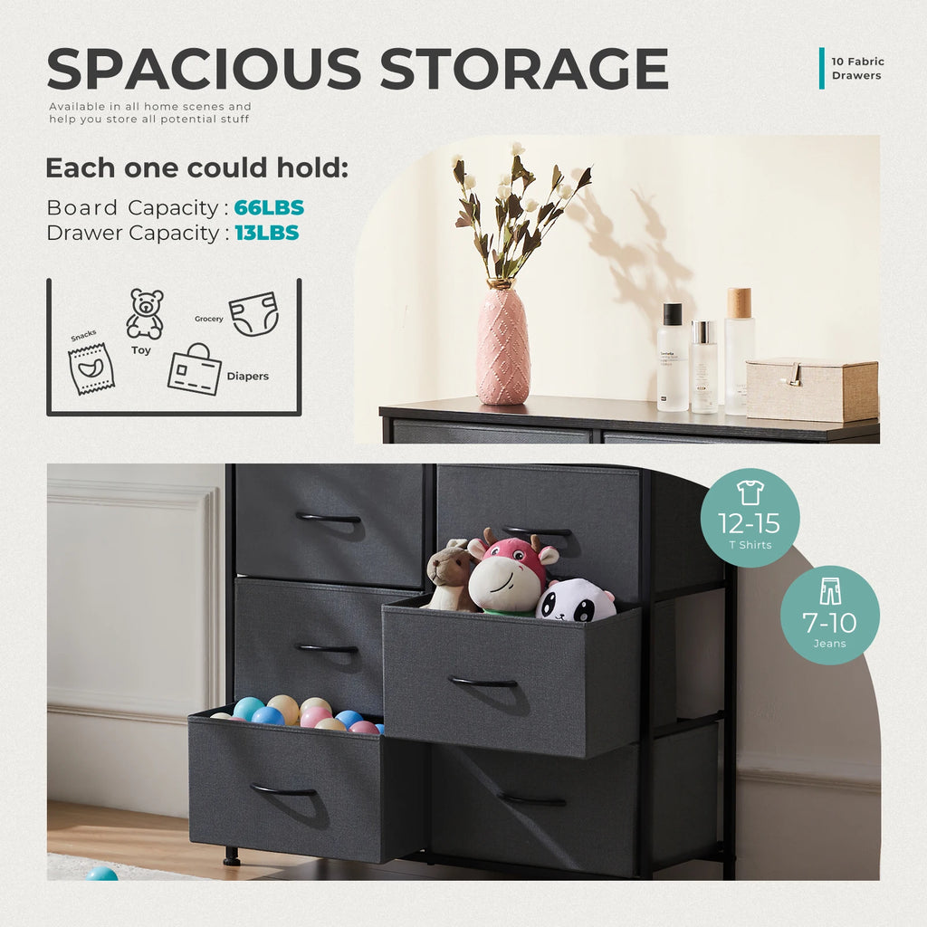 10 Fabric Drawer Dresser, Nightstand