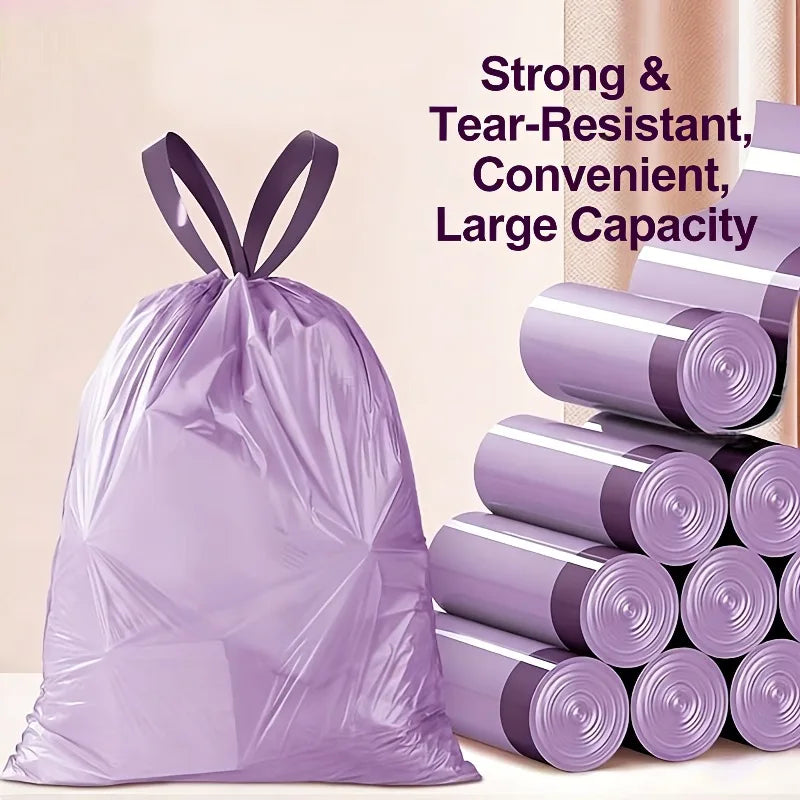 100PCS Purple Leakproof Drawstring Trash Bags