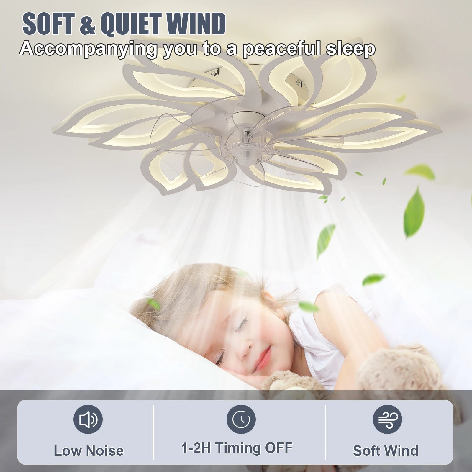 Ceiling Light with Silent Fan, adjustable speed, dimmable LED, remote control