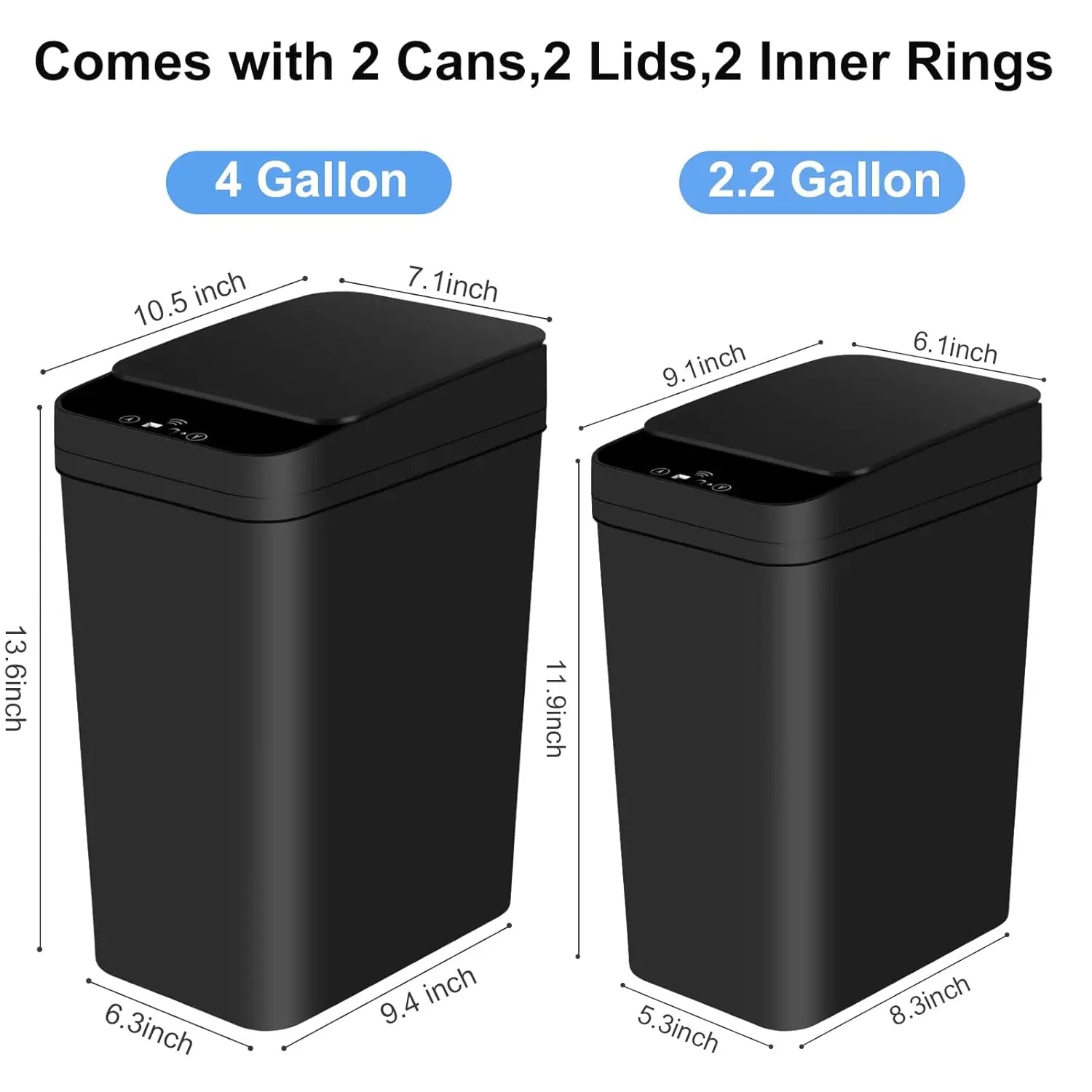 2 Pack 12L & 18L Touchless Motion Sensor Garbage Can