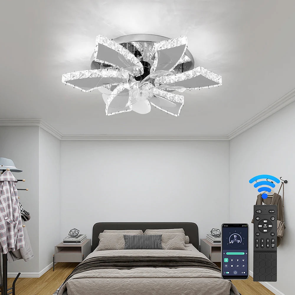 Crystal Ceiling Fan Led, App Controlled