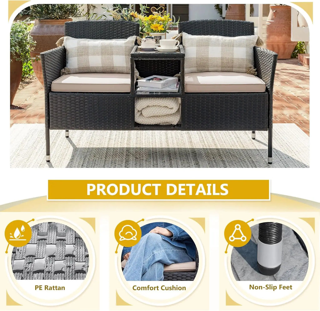 2-Seat Outdoor Patio Loveseat/Built-in Coffee Table