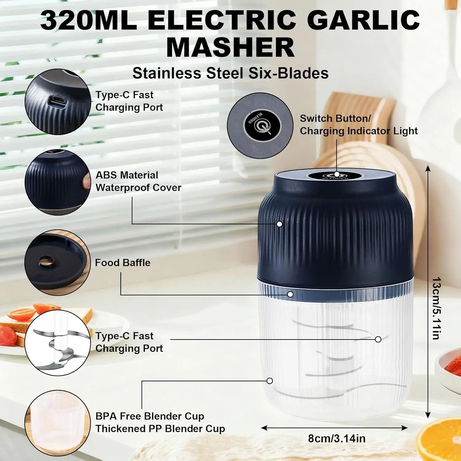 Electric Garlic Choppers Vegetable Mashers Press 300ml Vegetable Choppers Mashers Machine Garlic Crusher Food Chopping