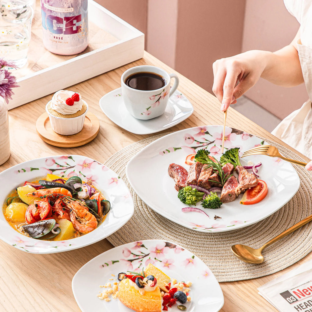 60-Piece White Porcelain Plate Set