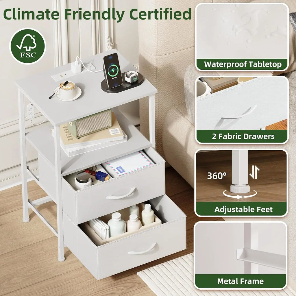 2 Nightstands with Charging Station, LED Lights