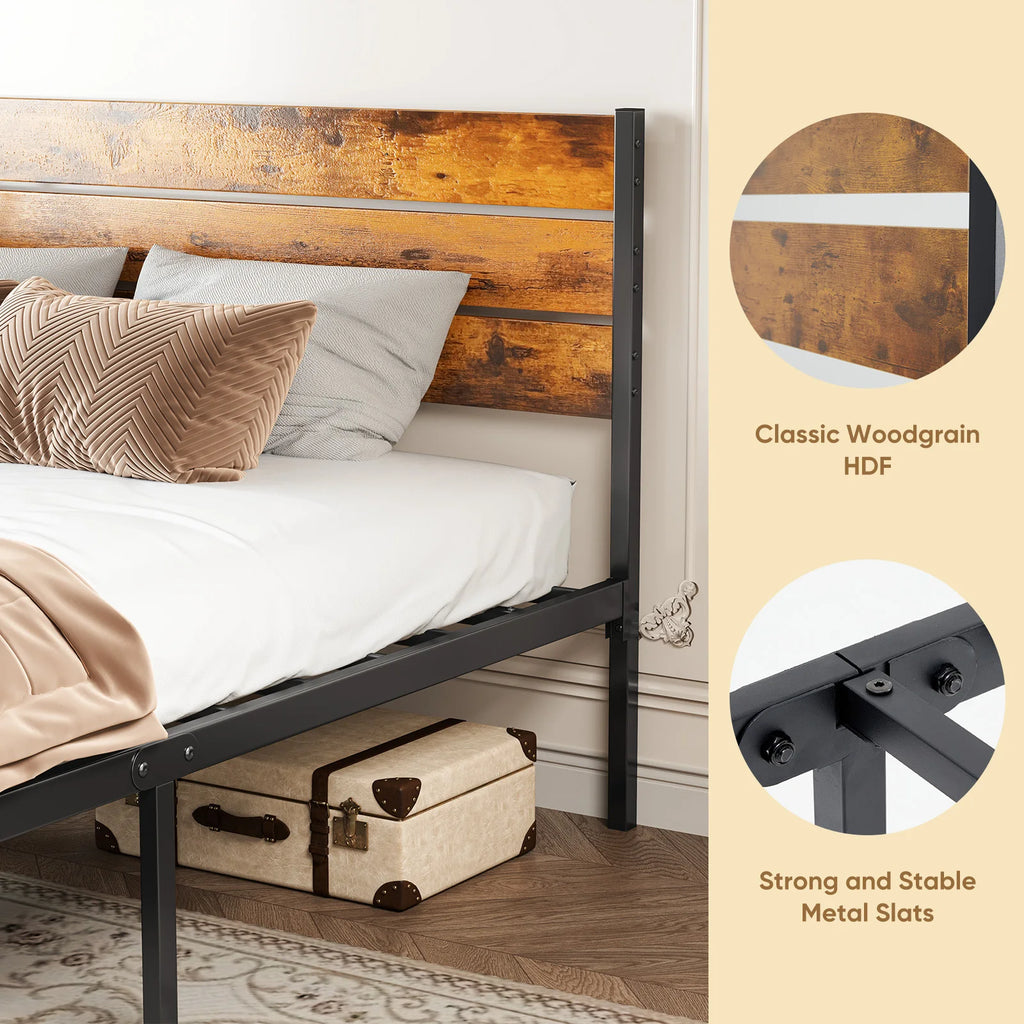 Wooden Headboard, Metal Platform Bed Frame