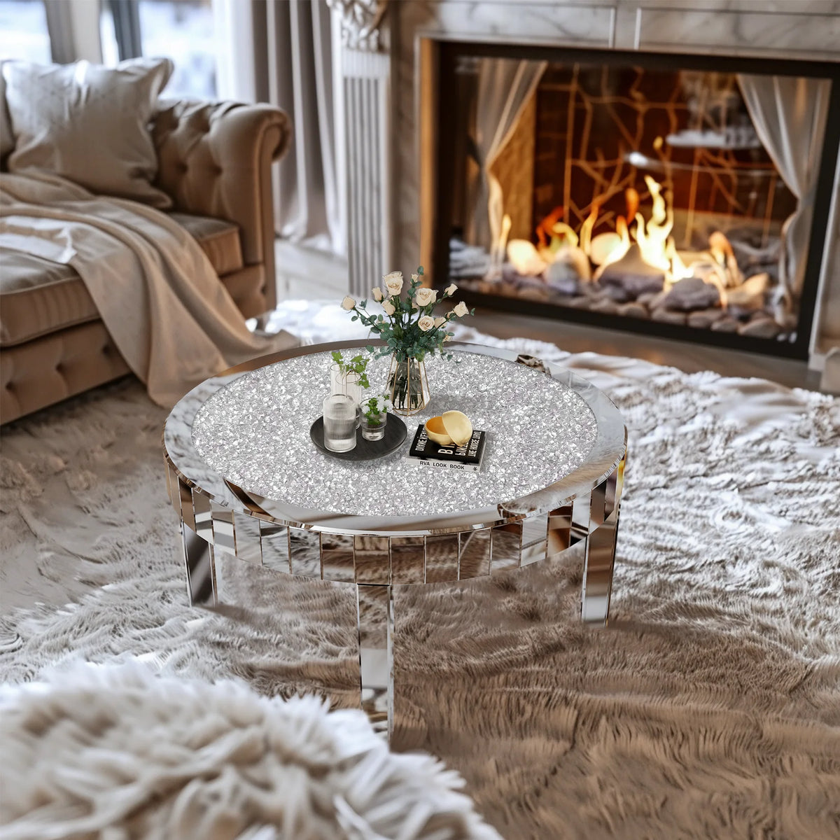 Crystal Inlay Round Coffee Table