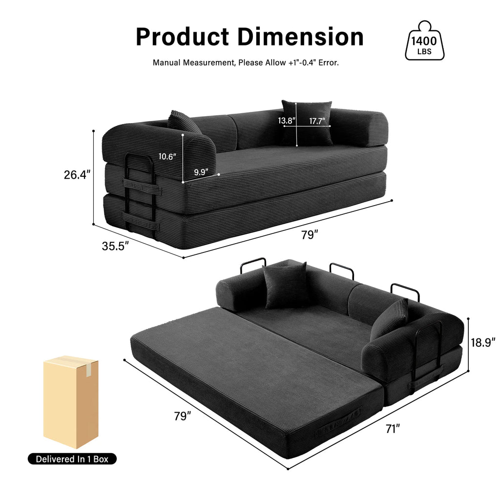 Boneless Foldable Convertible Futon Sleeper
