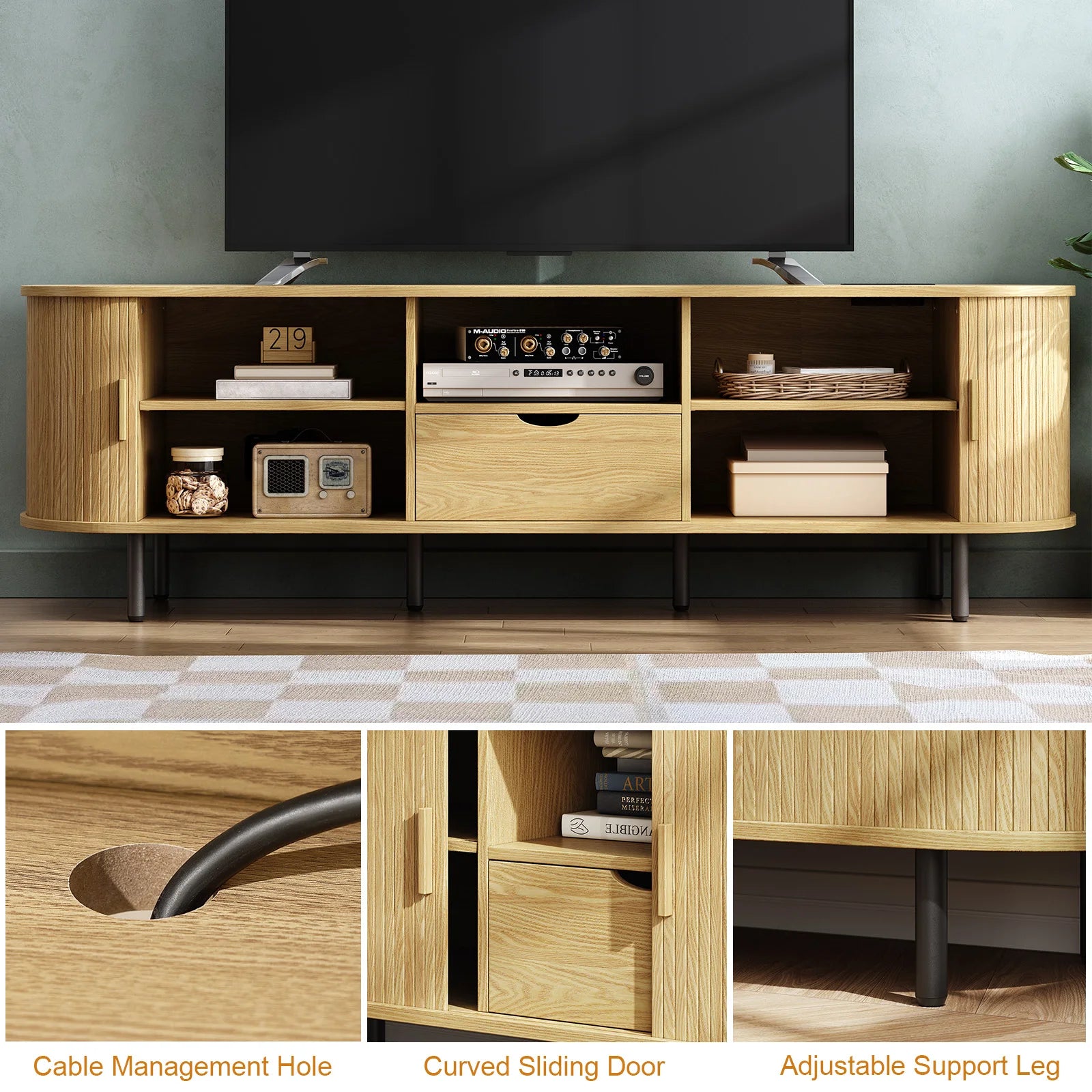 TV Stand w/ Power Outlet Storage & Drawer