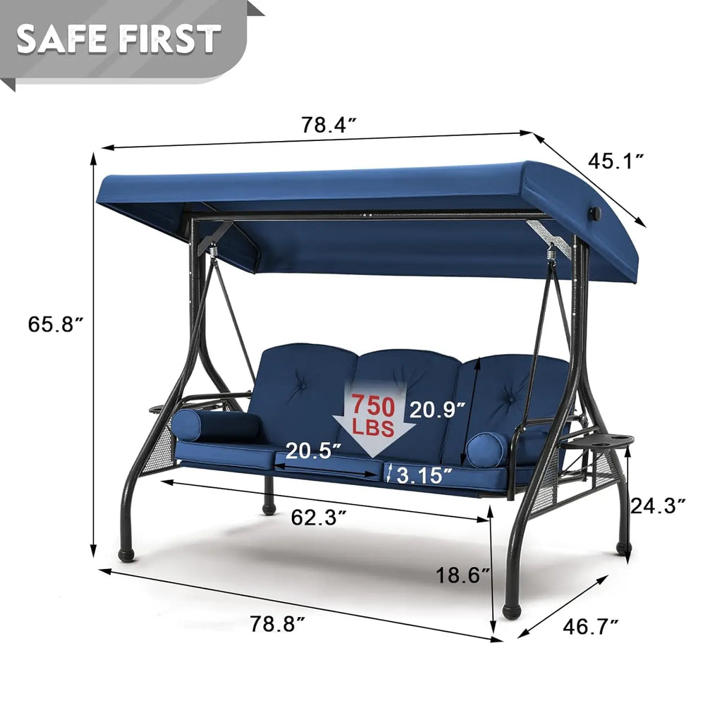 3 Seat Outdoor Porch Swing Bed with canopy