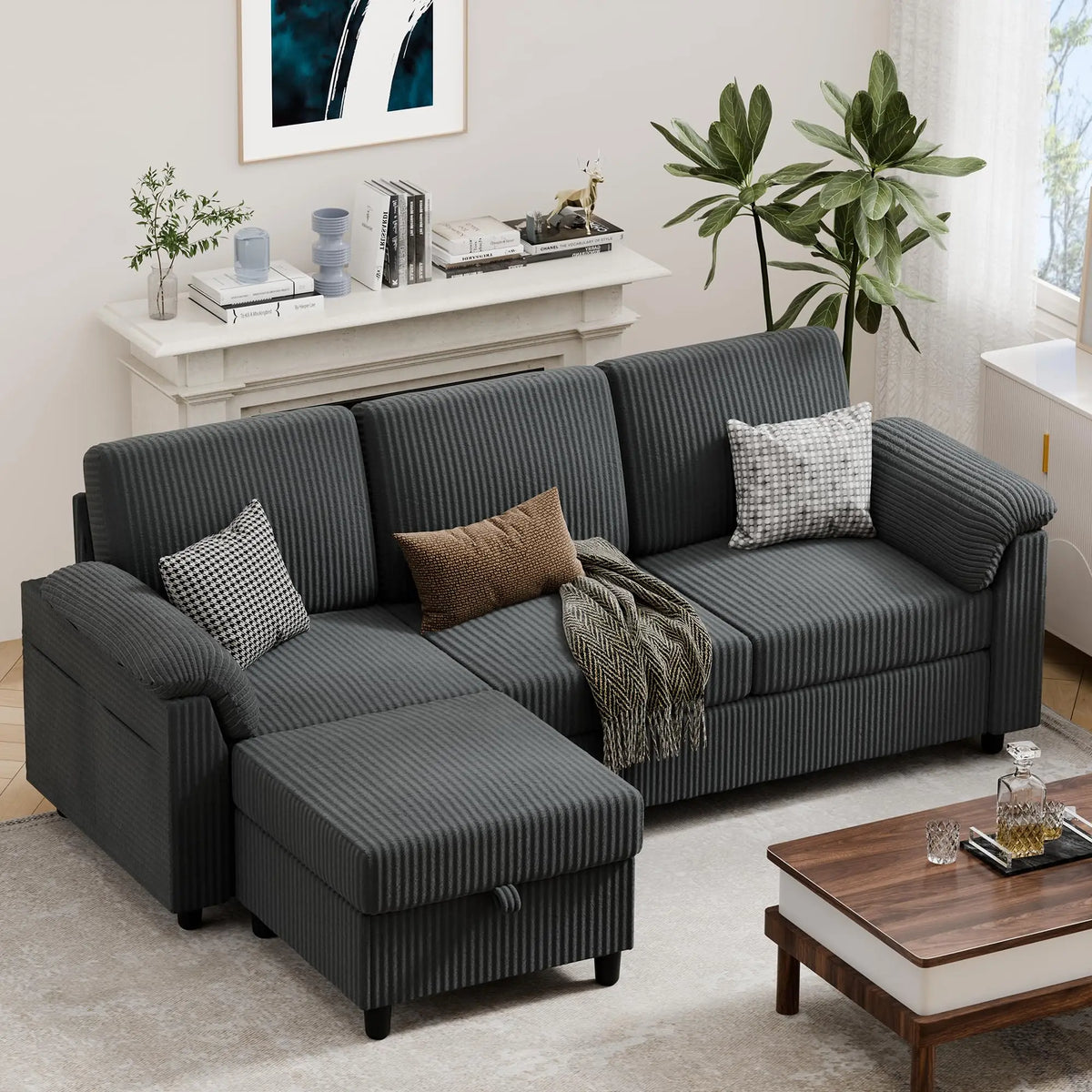 79" L Shaped 3 Seat Convertible Sofa