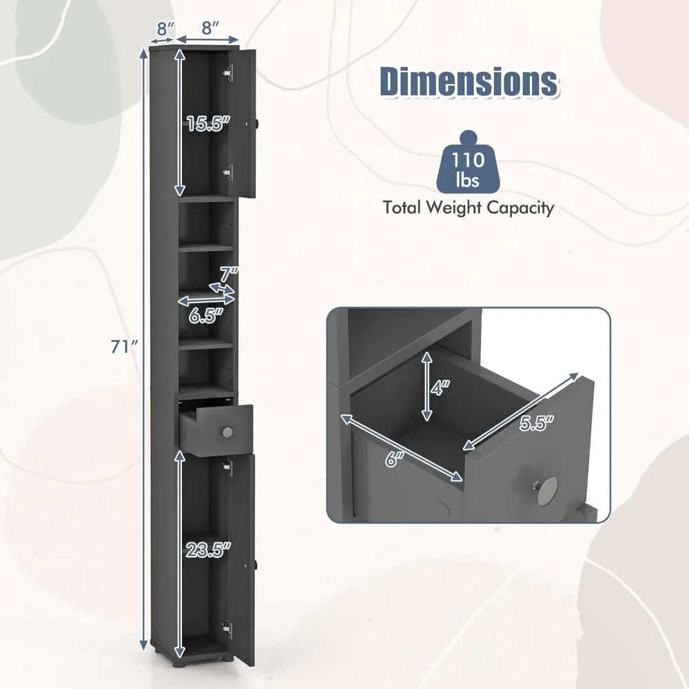 71” Tall Narrow Floor Cabinet