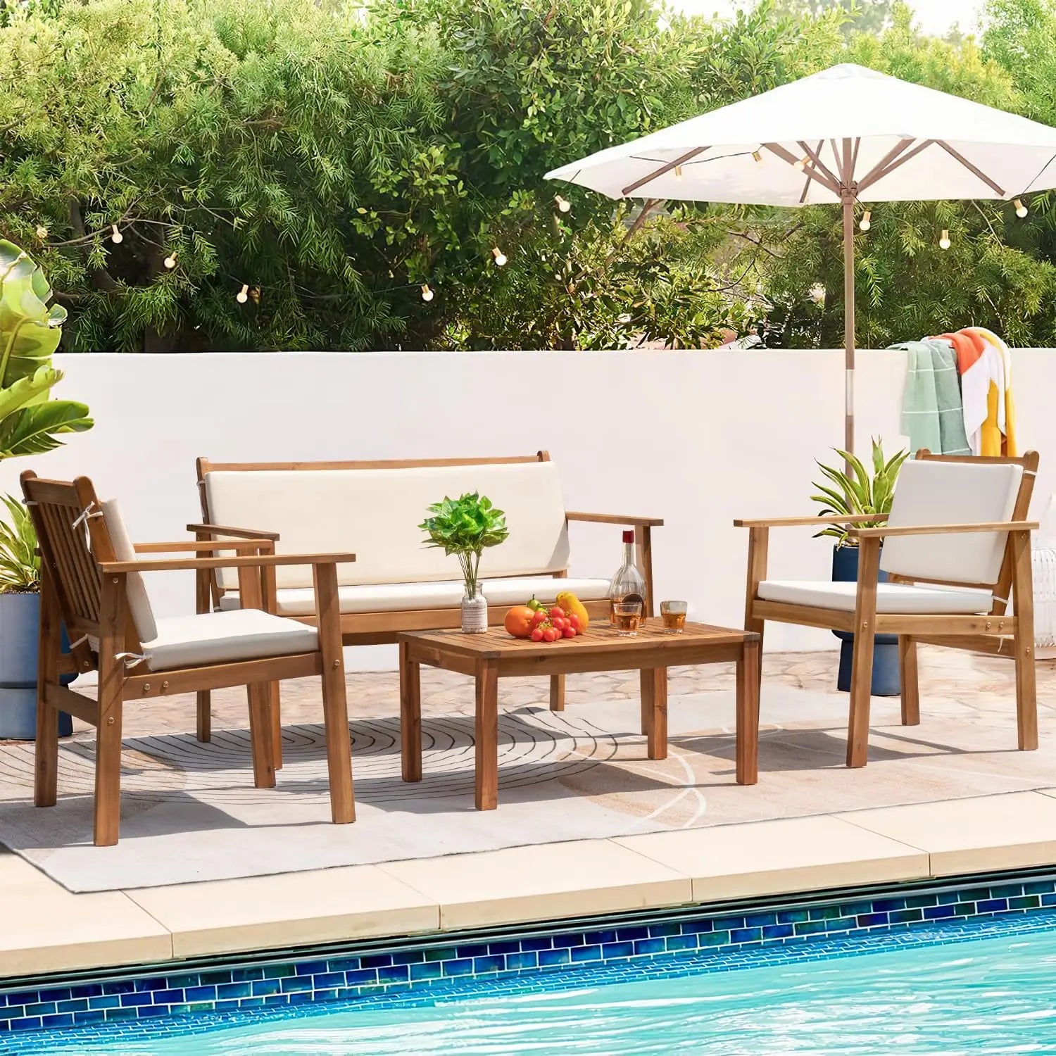 4 Piece Patio Set w/ Loveseat and Coffee Table