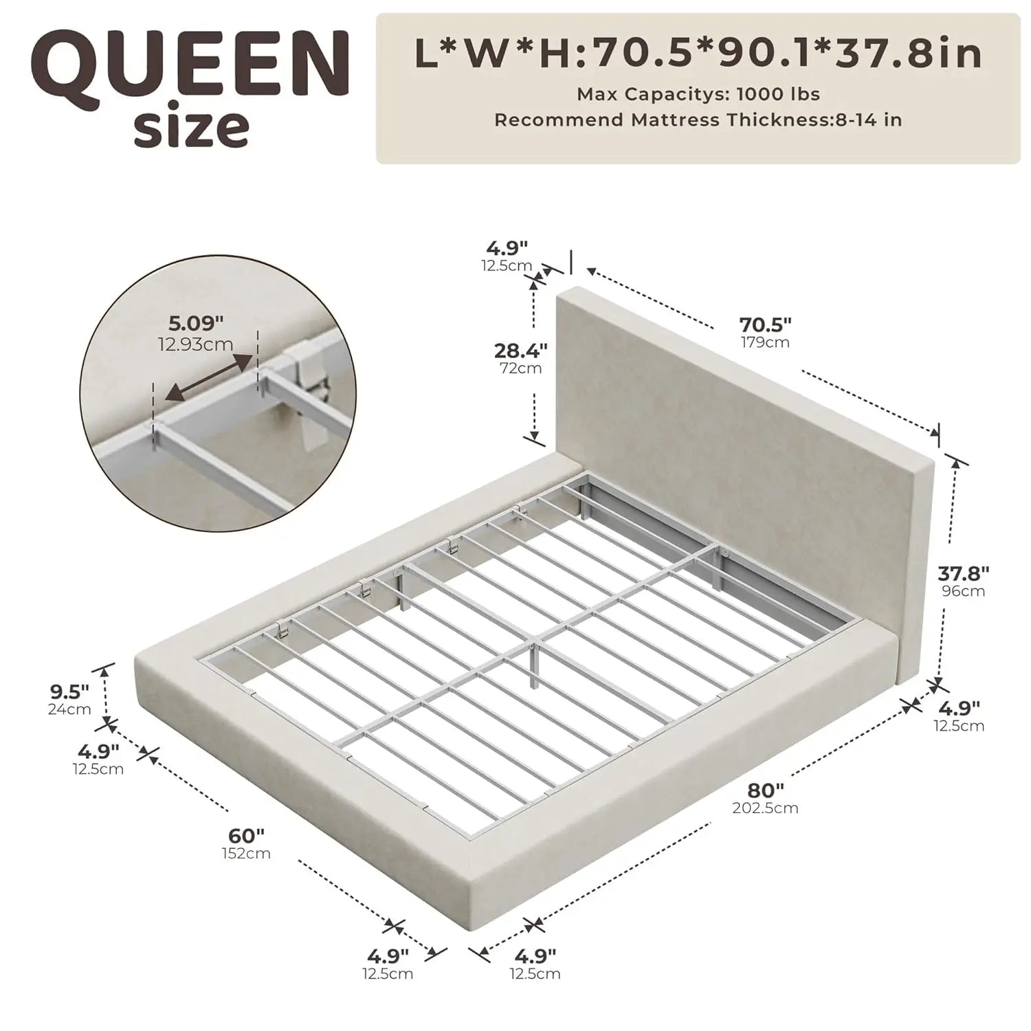 Queen Bed Frame with Headboard