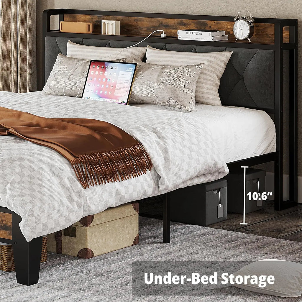 Bed Frames, Storage Headboard with Outlets Twin/TwinXL/Full/Queen/King