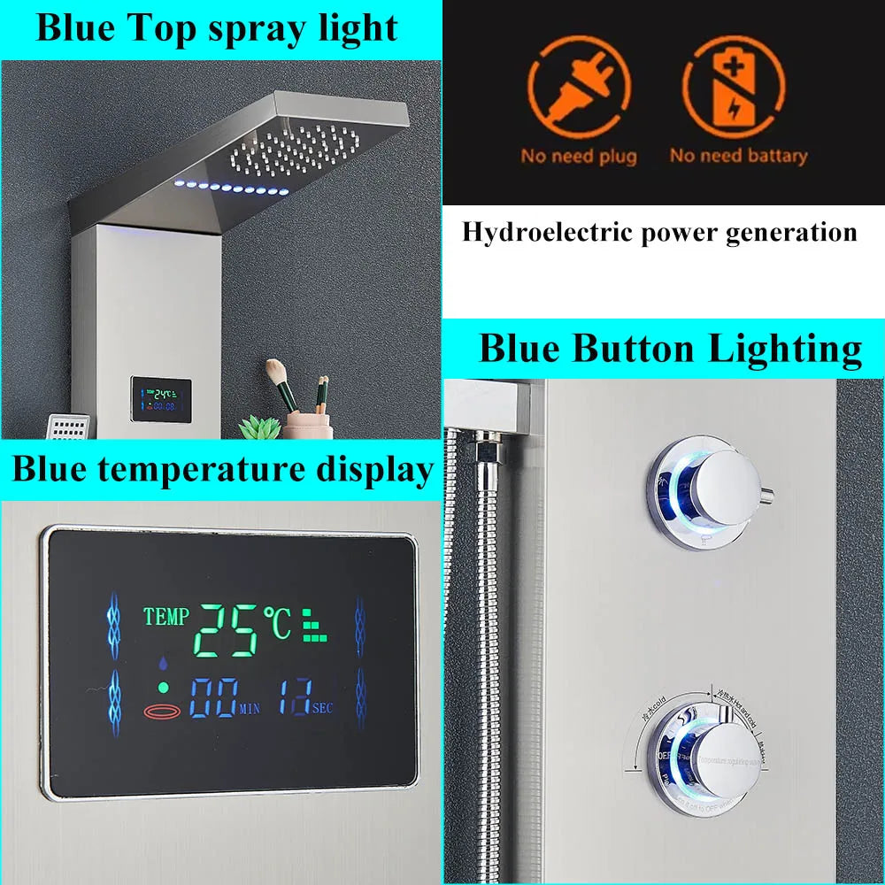 Brushed Nickel Bathroom LED Rainfall Shower Faucet