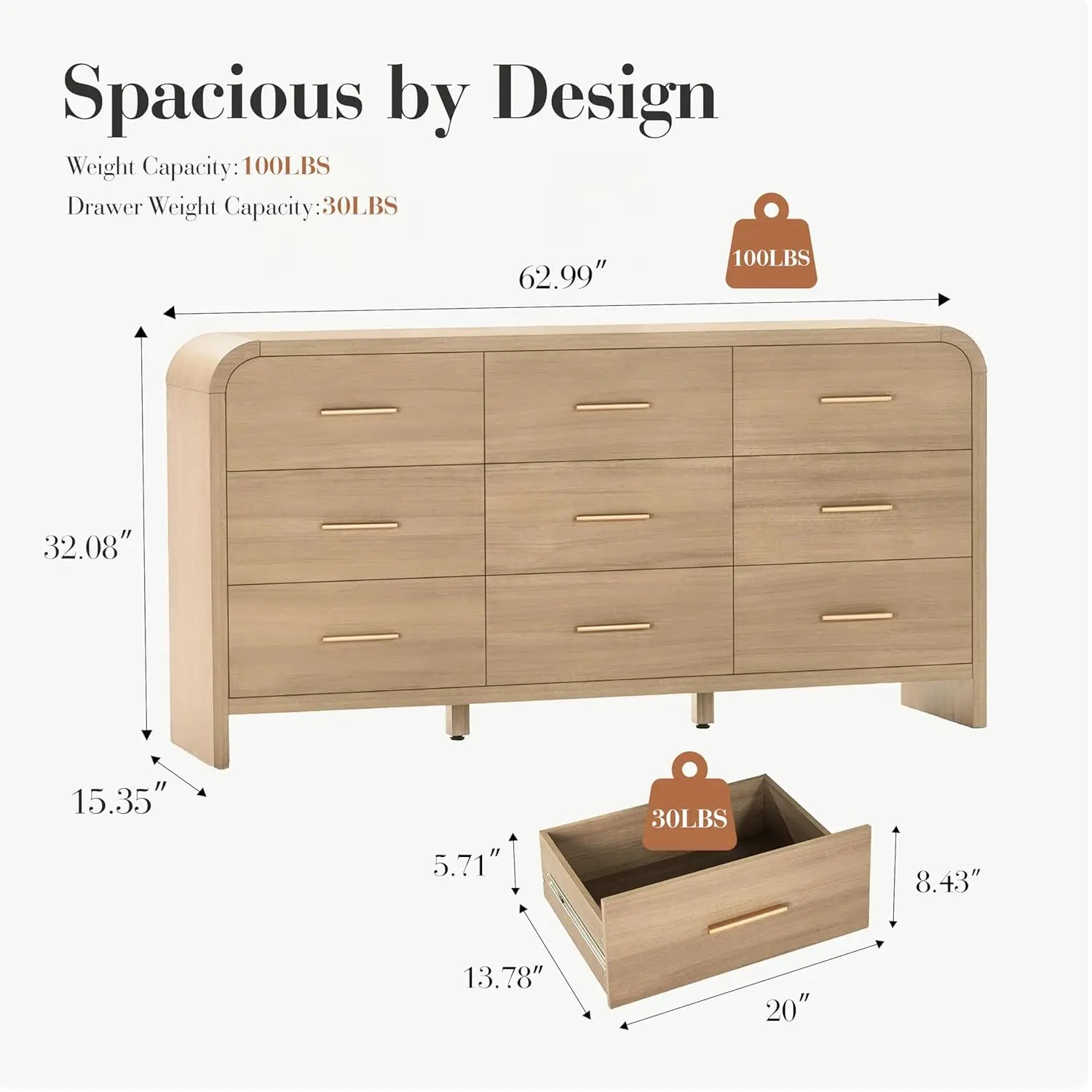 9-Drawer Dresser 63" Wide
