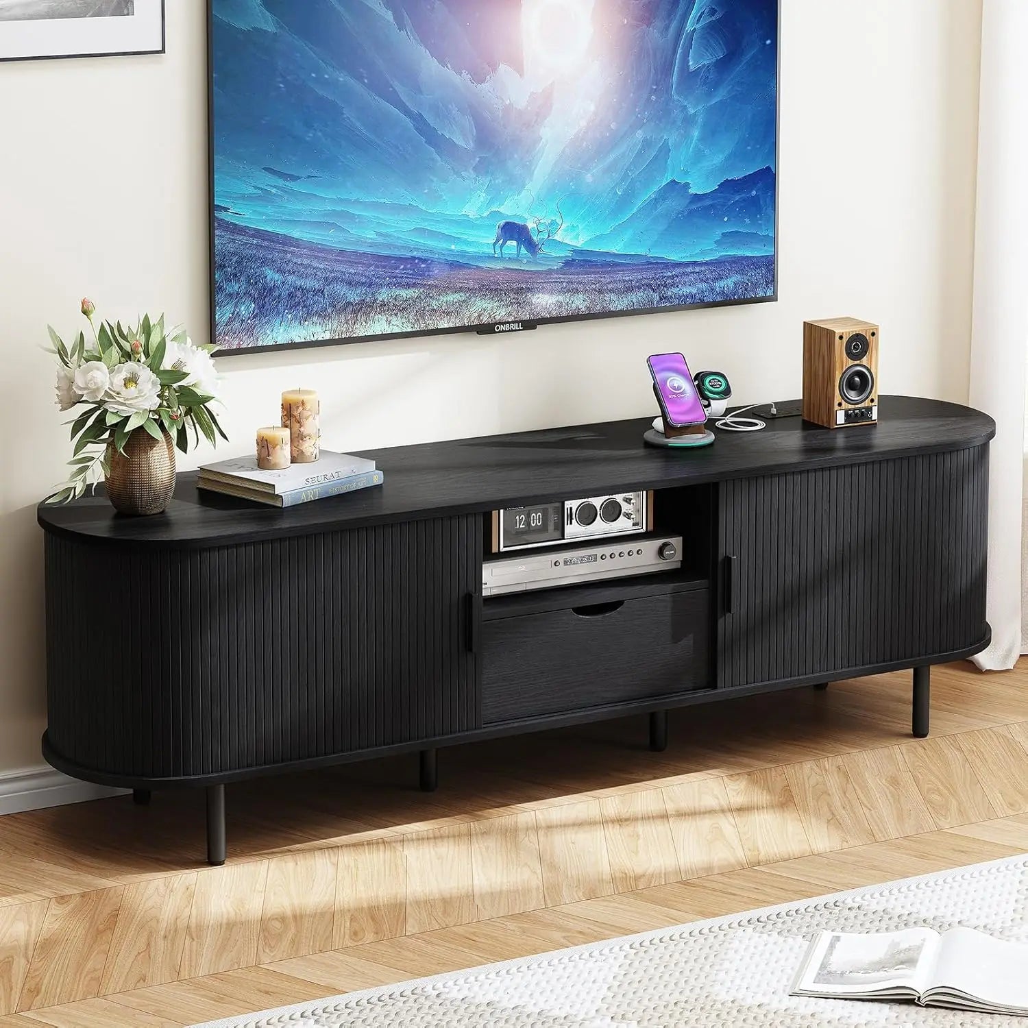 TV Stand w/ Power Outlet Storage & Drawer