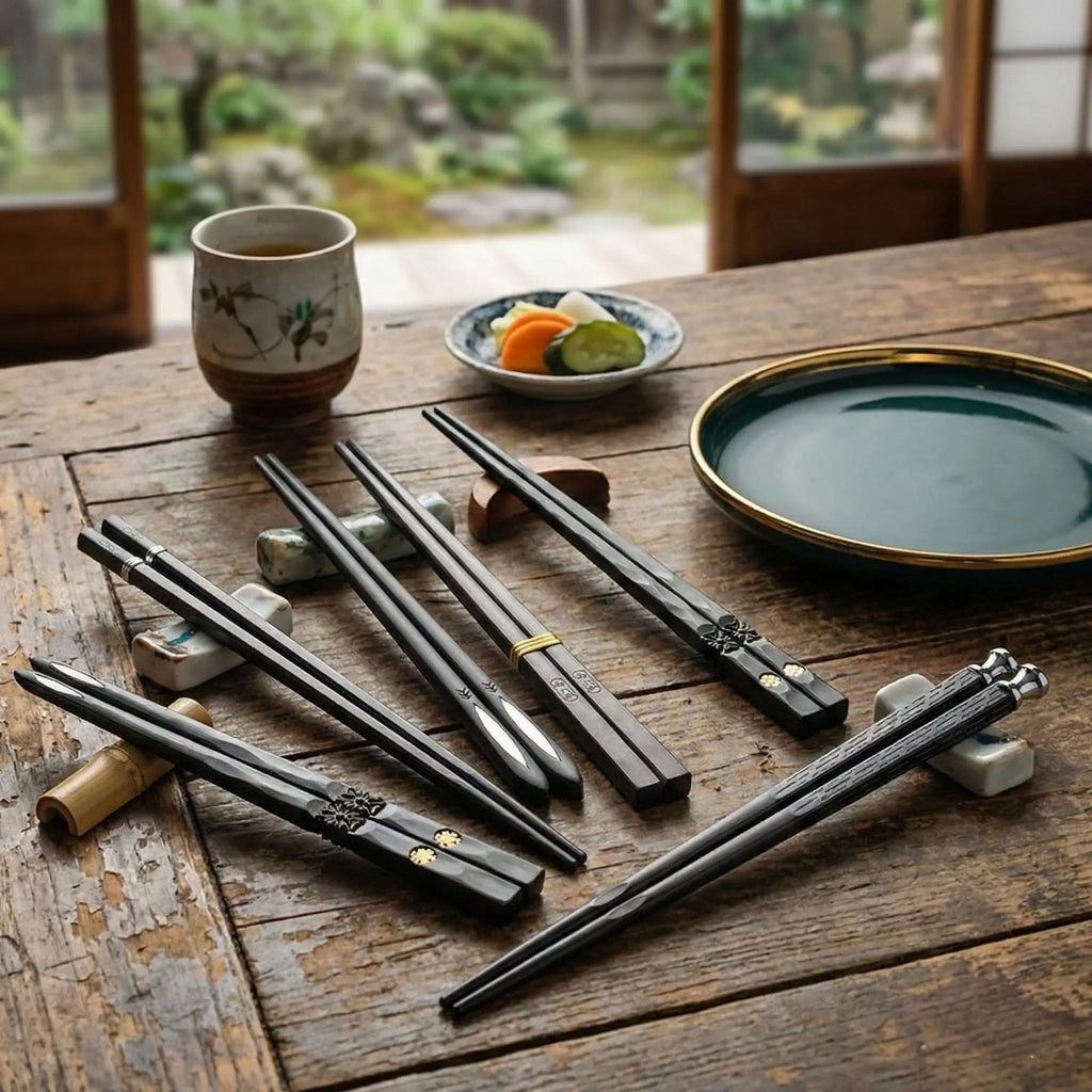 Black Alloy Reusable Chopsticks 5-Piece Set