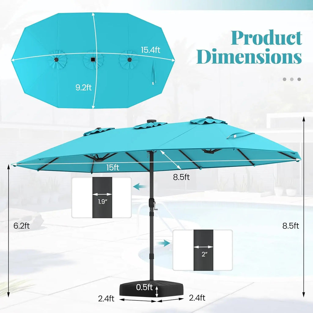 15FT Double-Sided Solar Patio Umbrella