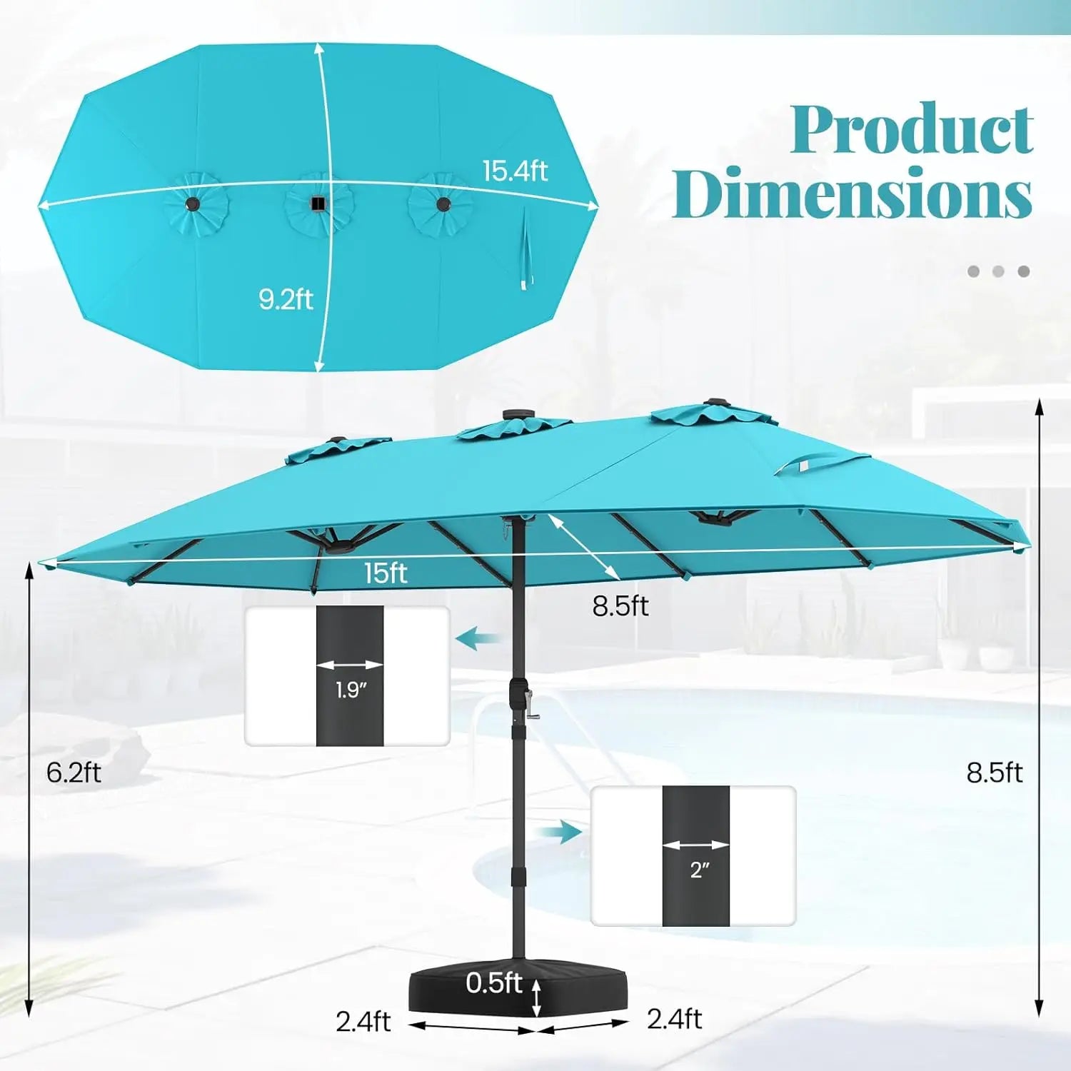 15FT Double-Sided Solar Patio Umbrella