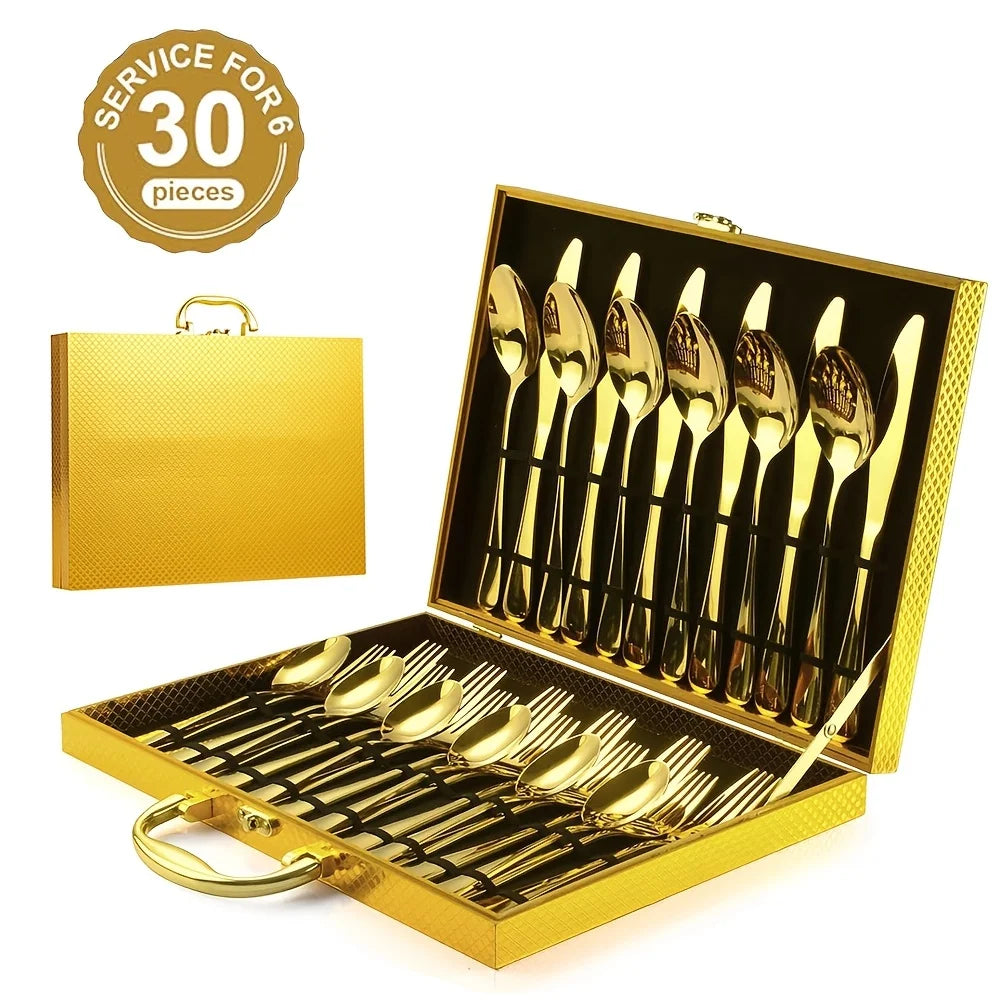 30pcs Gold Stainless Steel Silverware Set