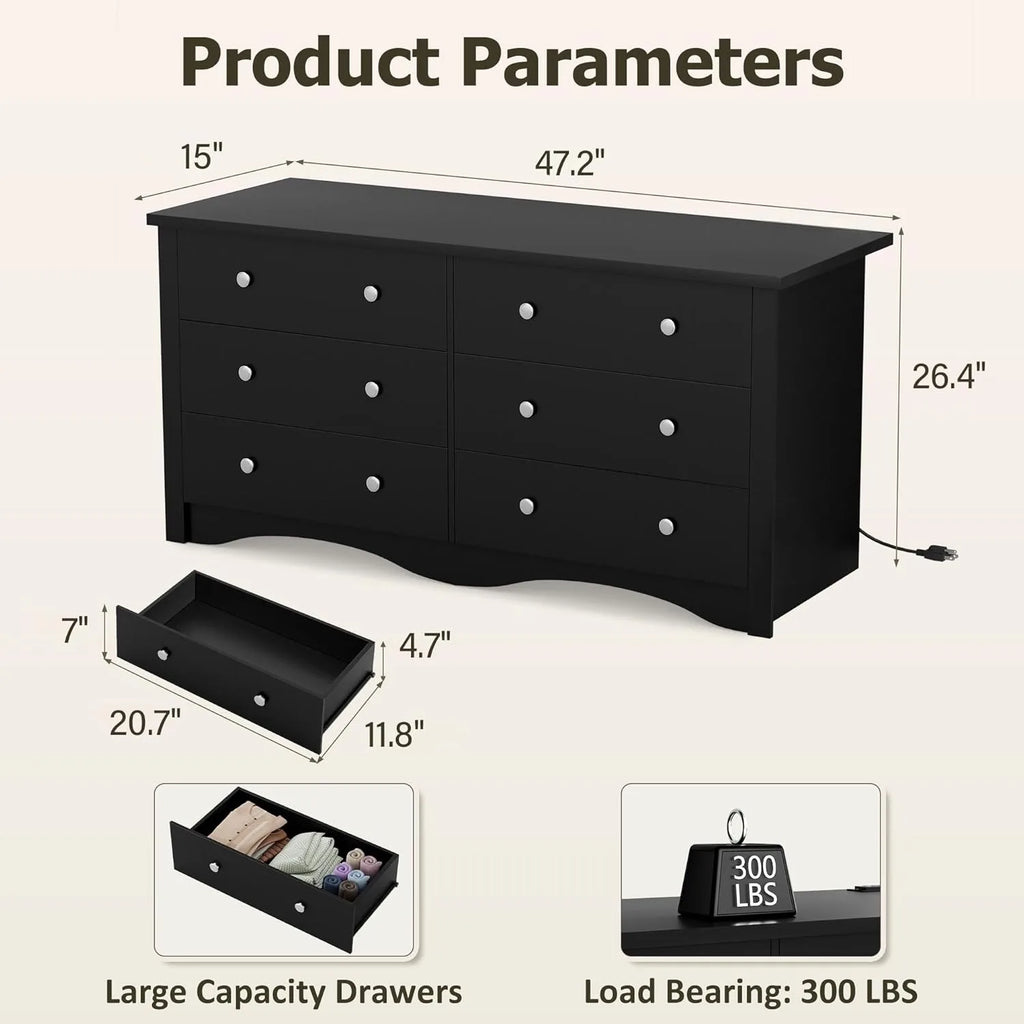 6 Drawer Dresser Wood Chest