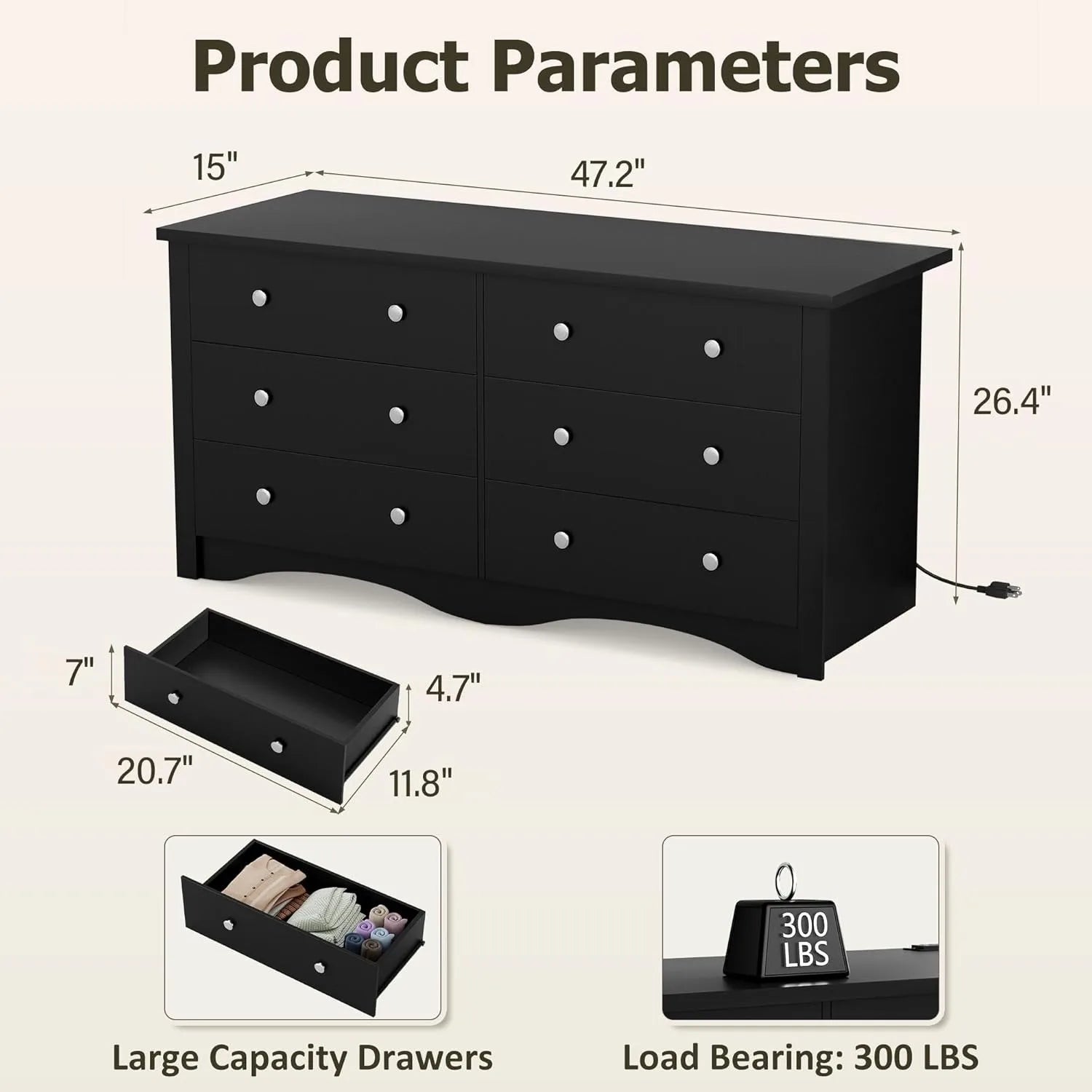 6 Drawer Dresser Wood Chest