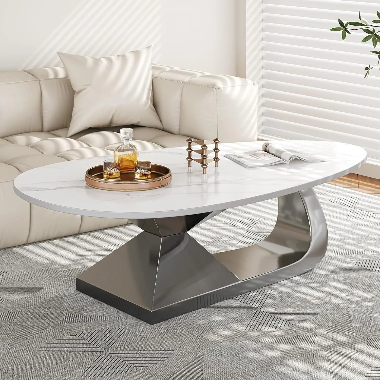 Coffee Table withStainless Steel Pedestal,