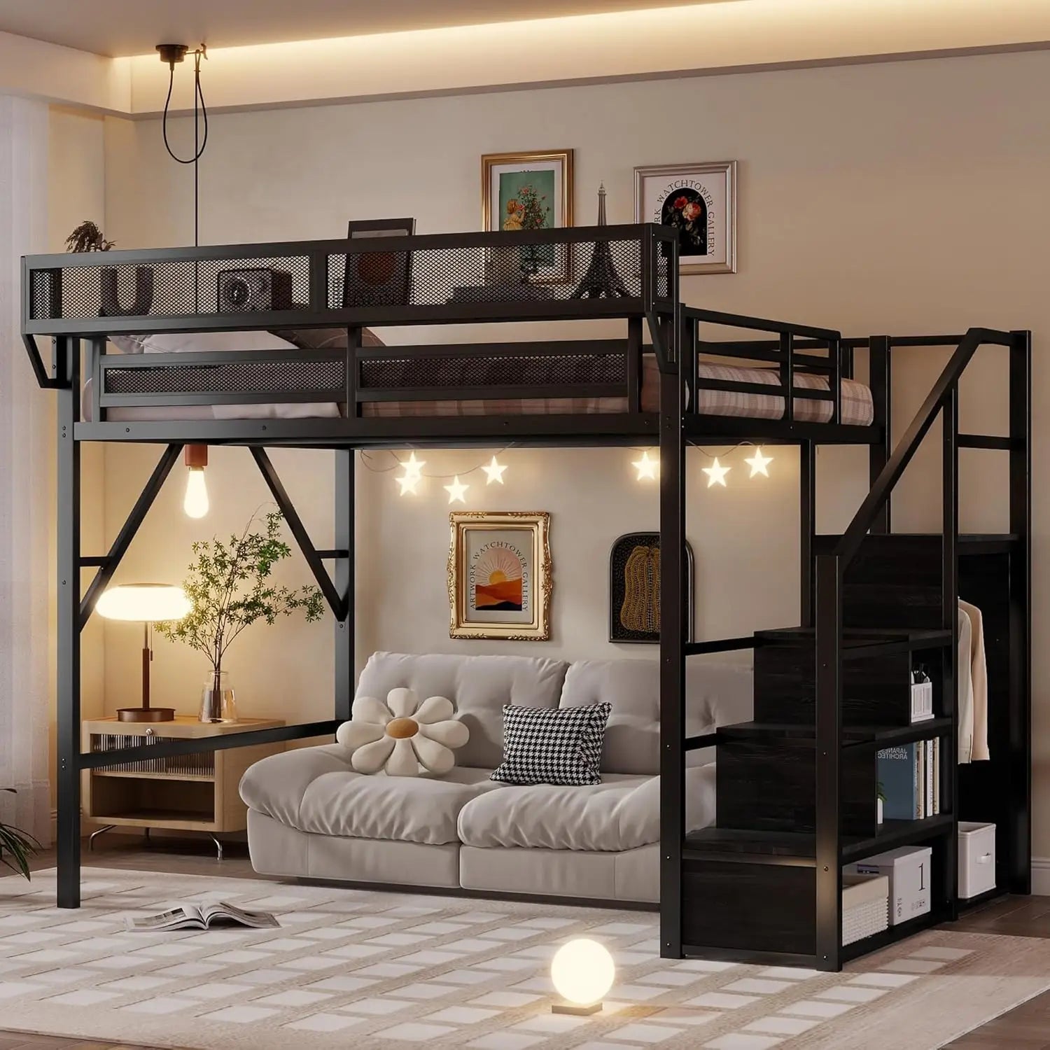 Queen Size Loft Bed with Stairs & Storage