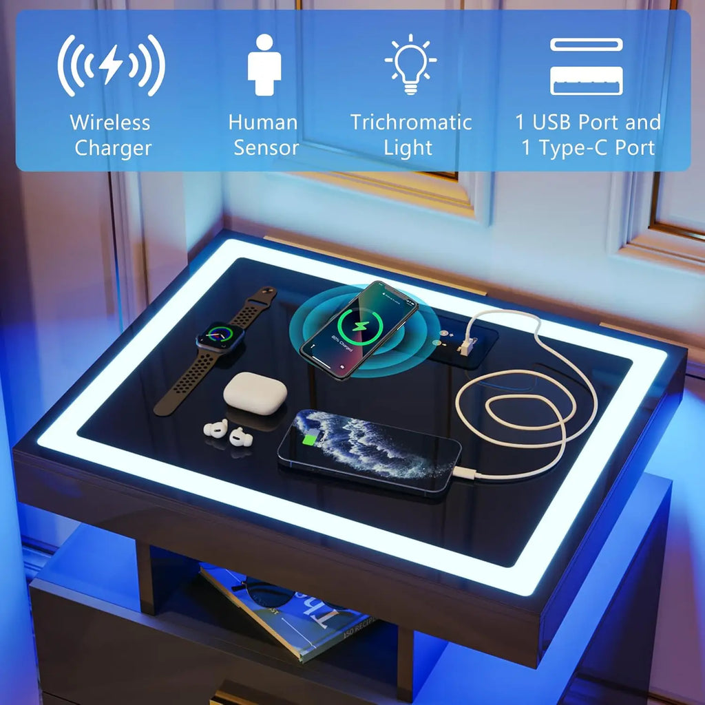 2 Nightstands Wireless Charging LED