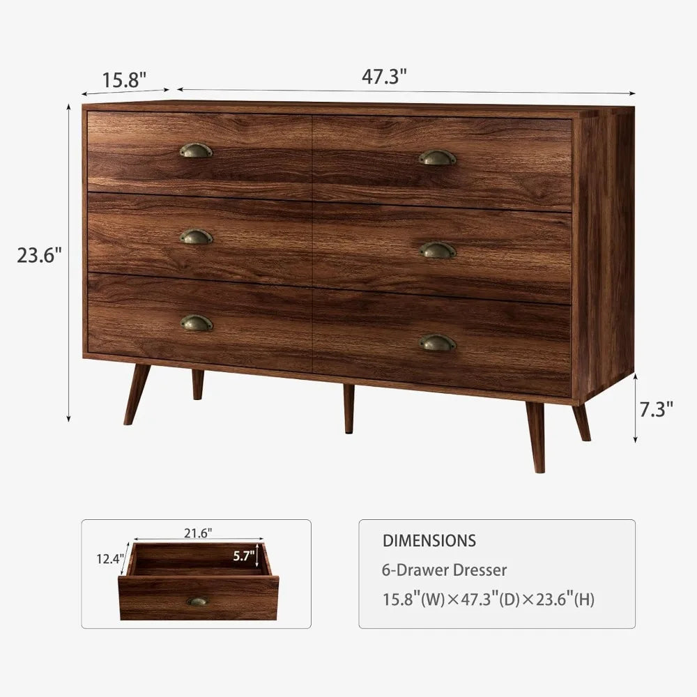 Walnut Brown 6 Drawer Dresser
