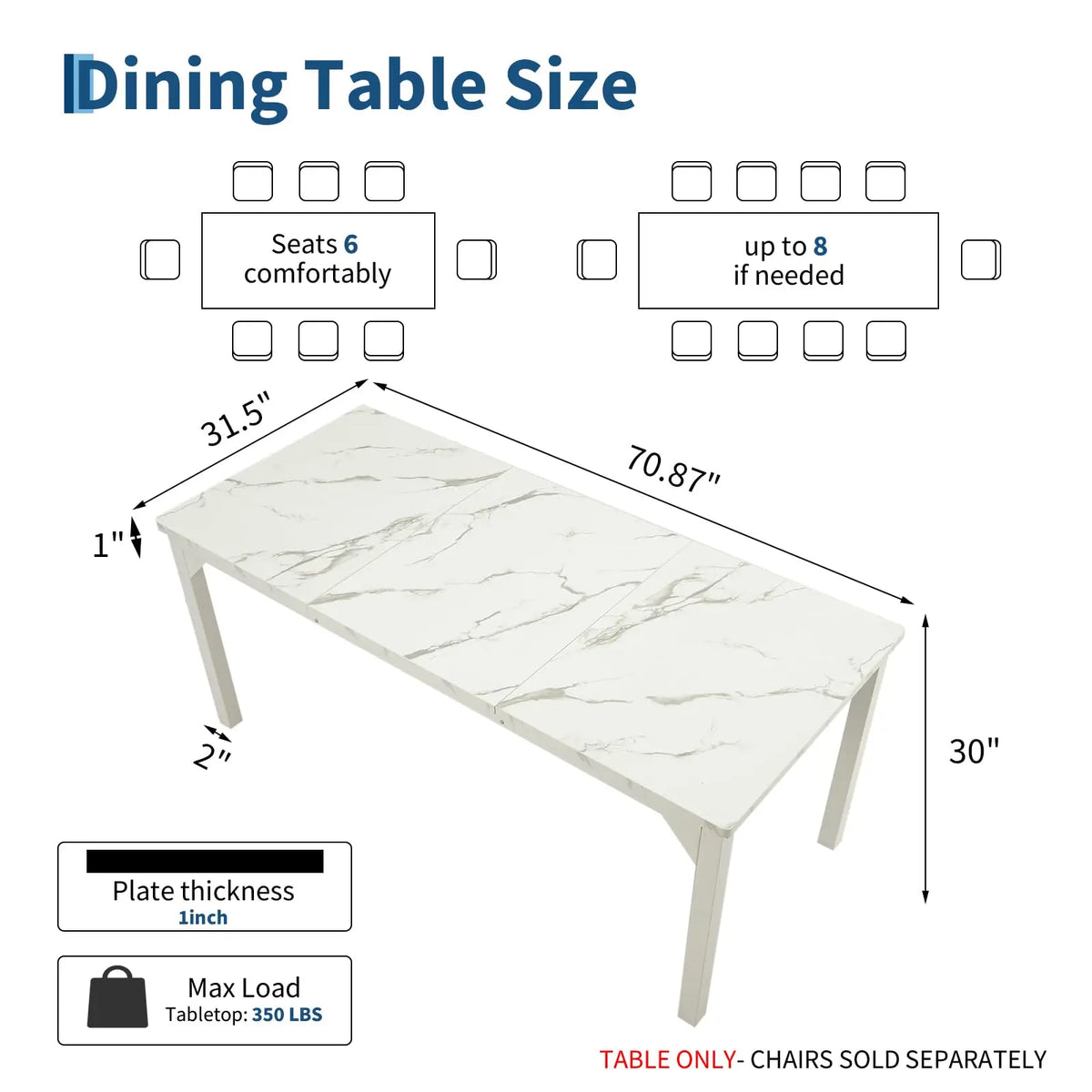 71" Marble look Dining Table
