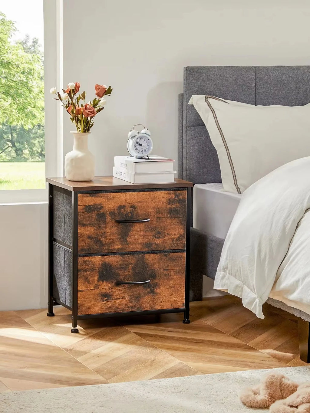 Nightstand Fabric Drawers  Table Storage