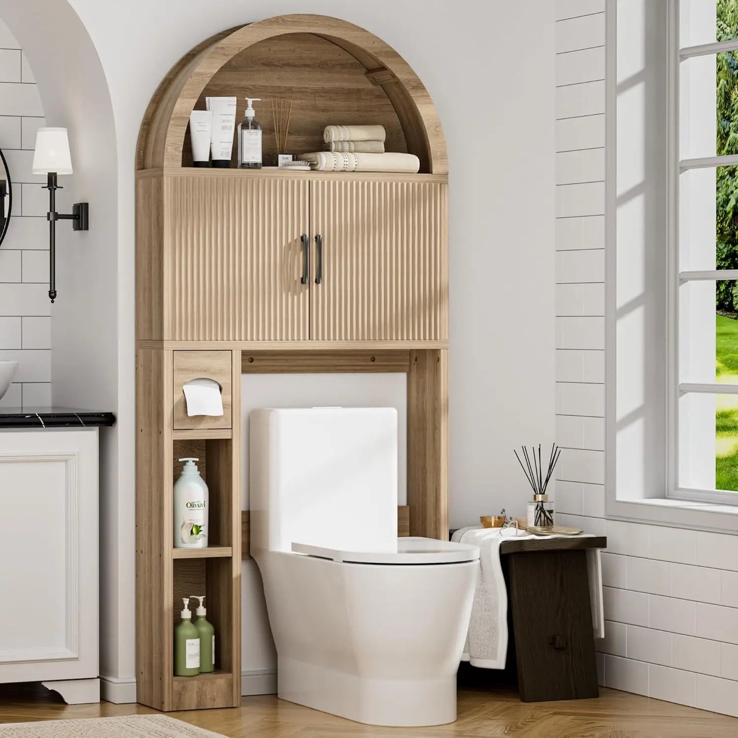 Over The Toilet Storage Cabinet, Bathroom Shelf Organizer Freestanding, Bathroom Arch Cabinet Over Toilet, Customized