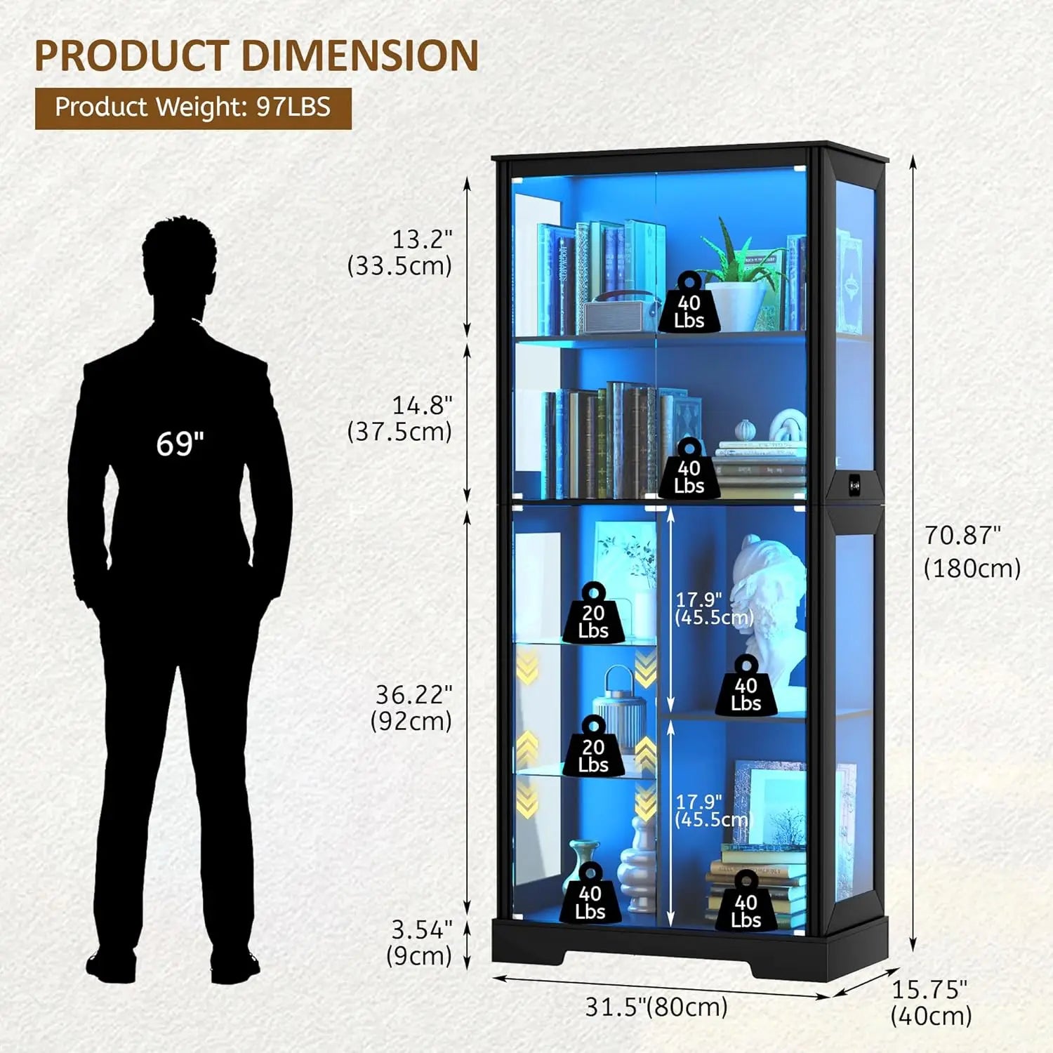 71” Display Cabinet with Glass Doors