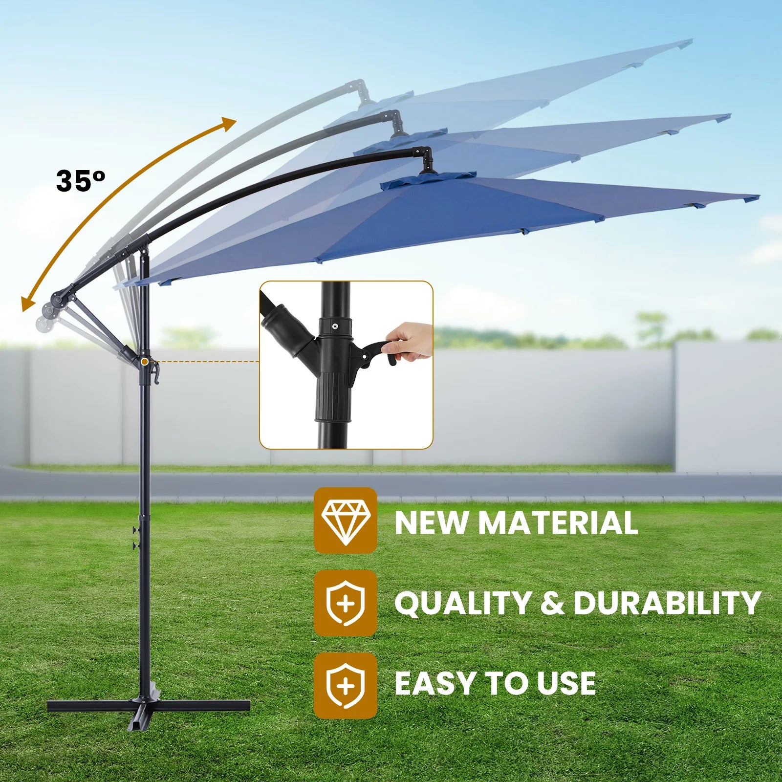 10FT Cantilever Umbrella, Easy Tilt, UV Protection