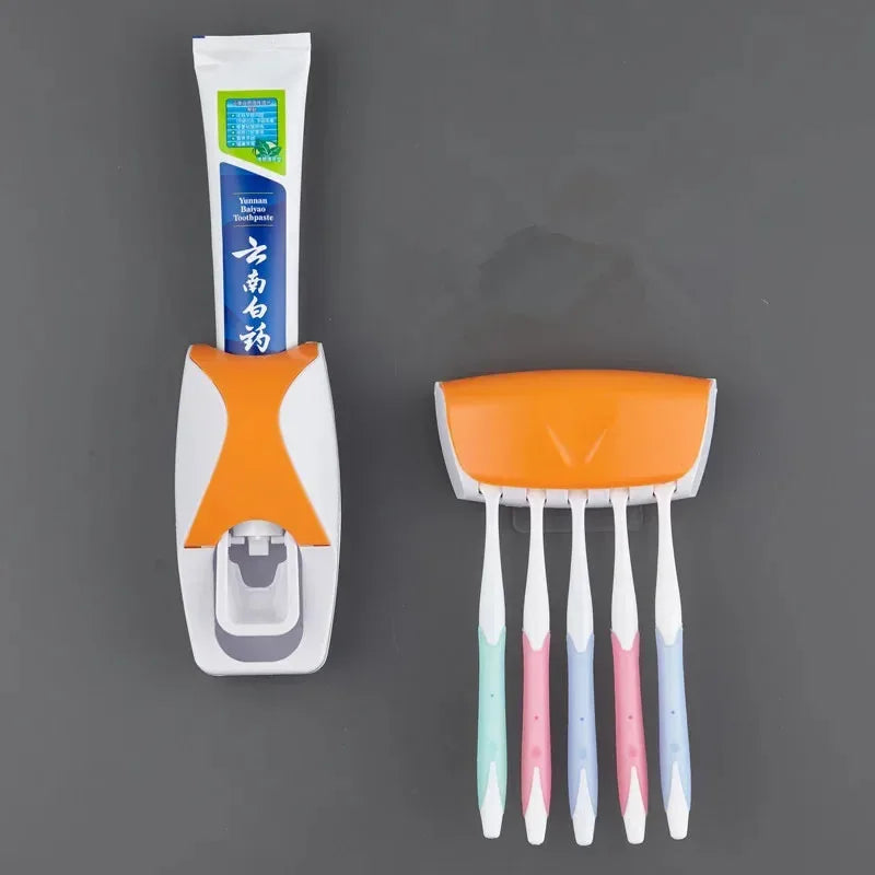 toothbrush holder with automatic toothpaste dispenser