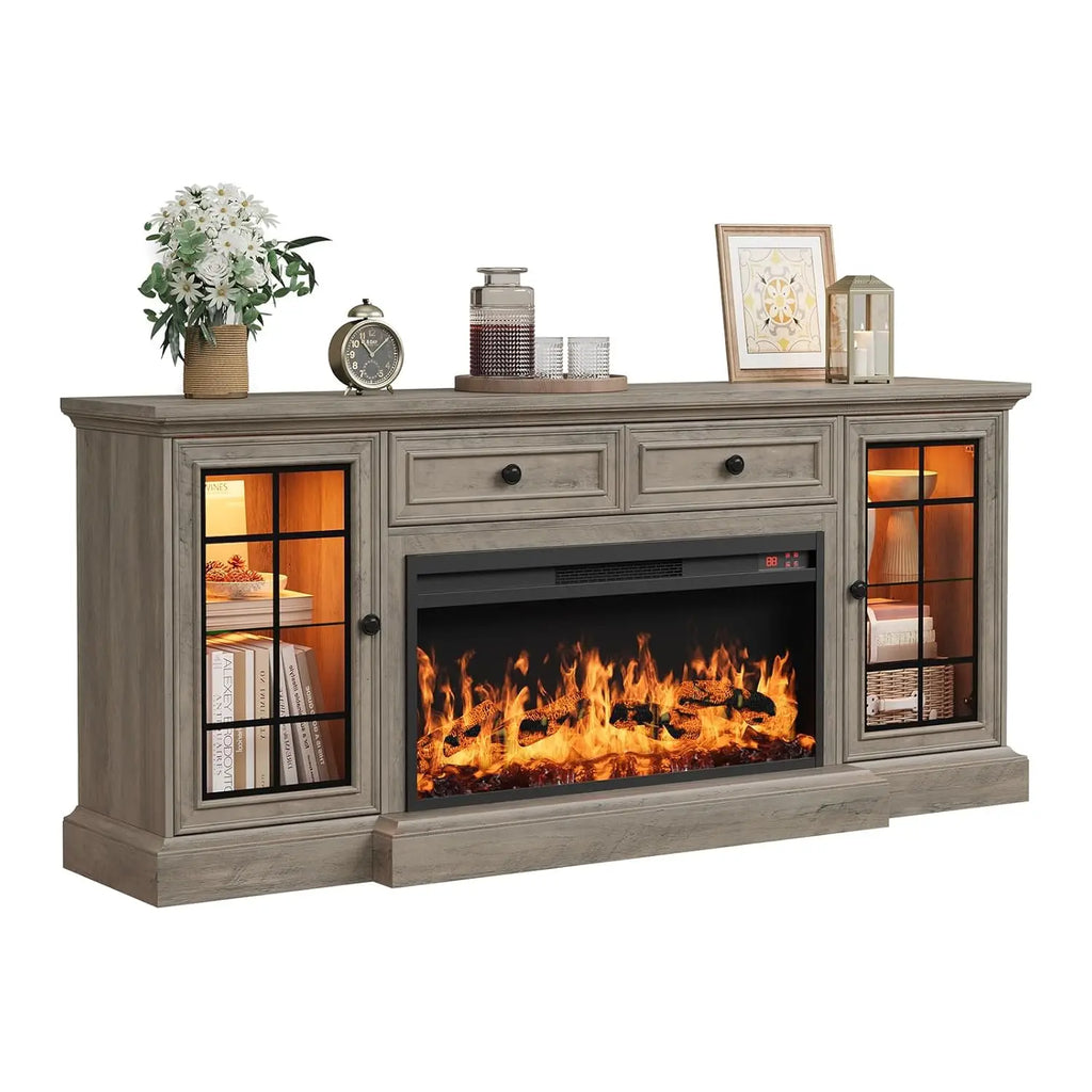 Entertainment Center with Electric Fireplace and LED Lights