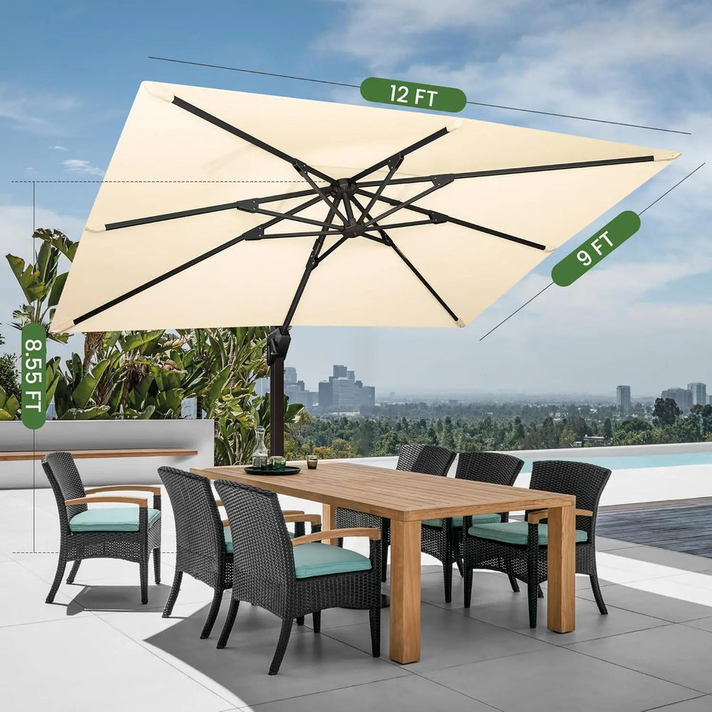 9' X 12' Cantilever Patio Umbrella Base Included 7 Tilts,
