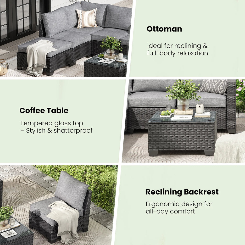 7pc. Outdoor Furniture with Ottoman, Water/Oil/Stain-Resistant Fabric
