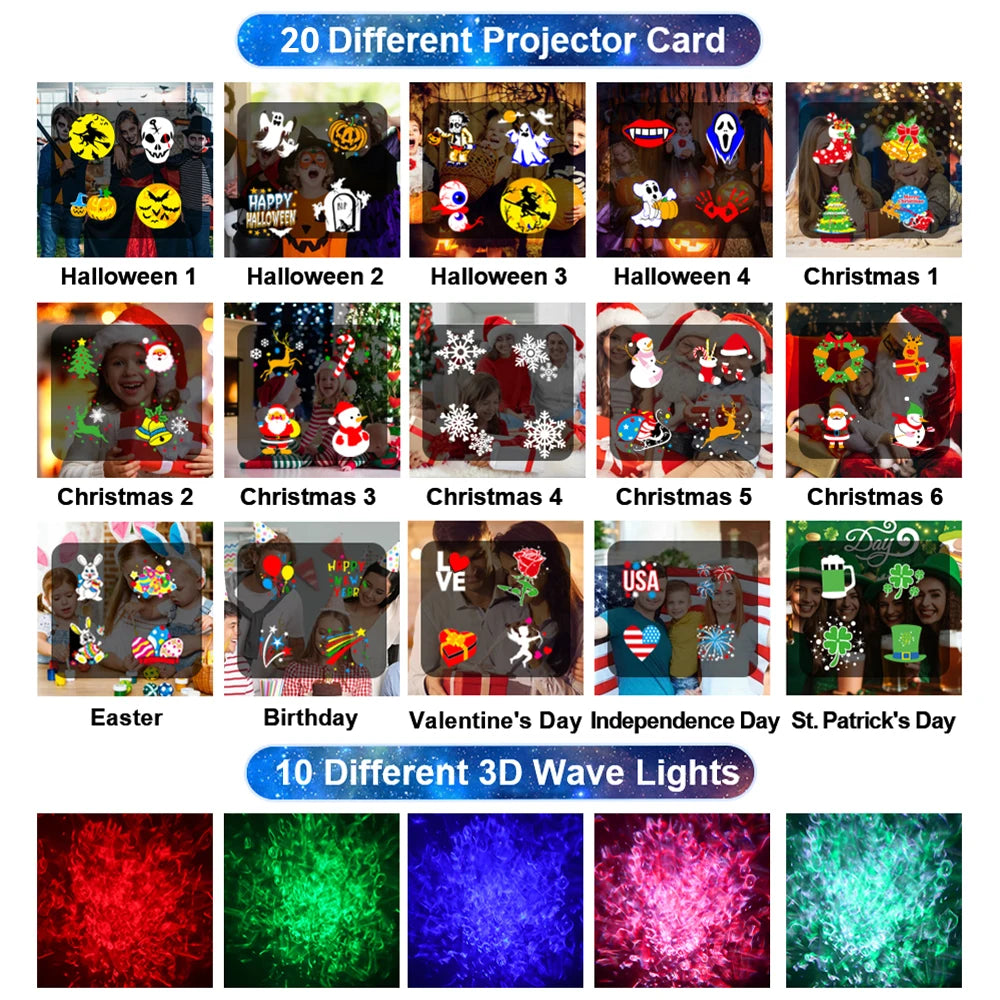 Outdoor Projector Lights  16 Slides, Water Wave Lamp, Timer, Remote