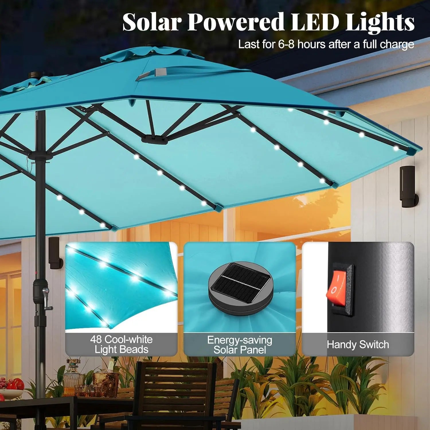 15FT Double-Sided Solar Patio Umbrella