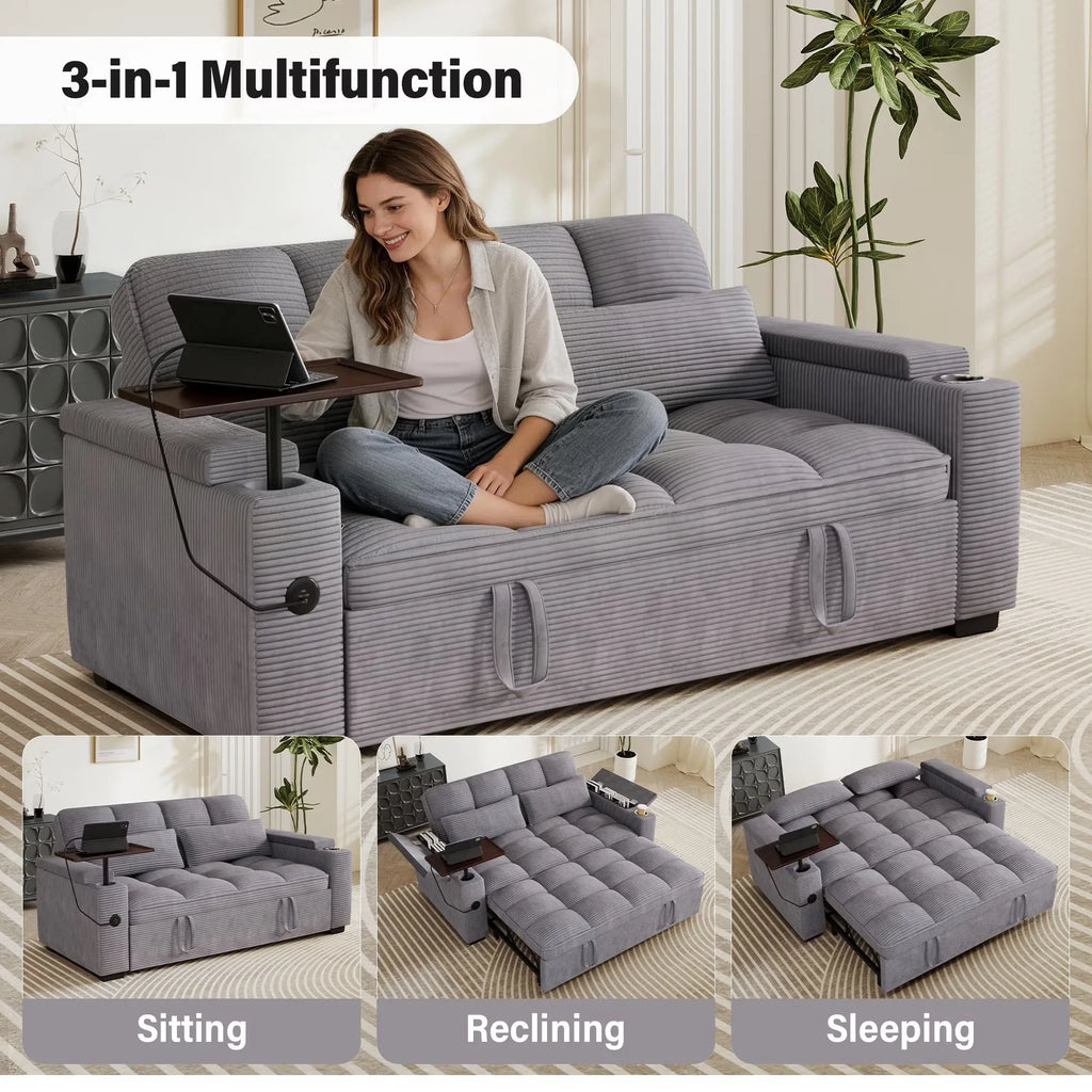 3-in-1 Folding Corduroy Convertible Sofa Bed