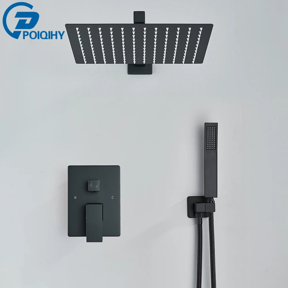 Matte Black Shower Set Wall Bath Shower Faucet 2-3 ways Concealed Shower Mixer Tap Rainfall Bathroom Faucet